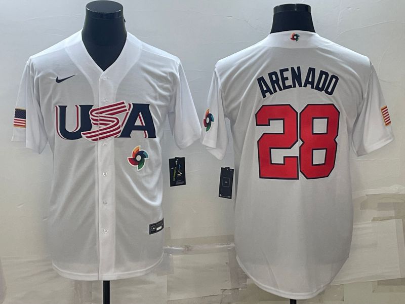 Men 2023 World Cub USA #28 Arenado White Nike MLB Jersey9